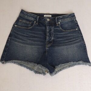 Good American Shorts Womens 8‎ Blue High Rise Distressed Denim Cutoff Frayed Hem